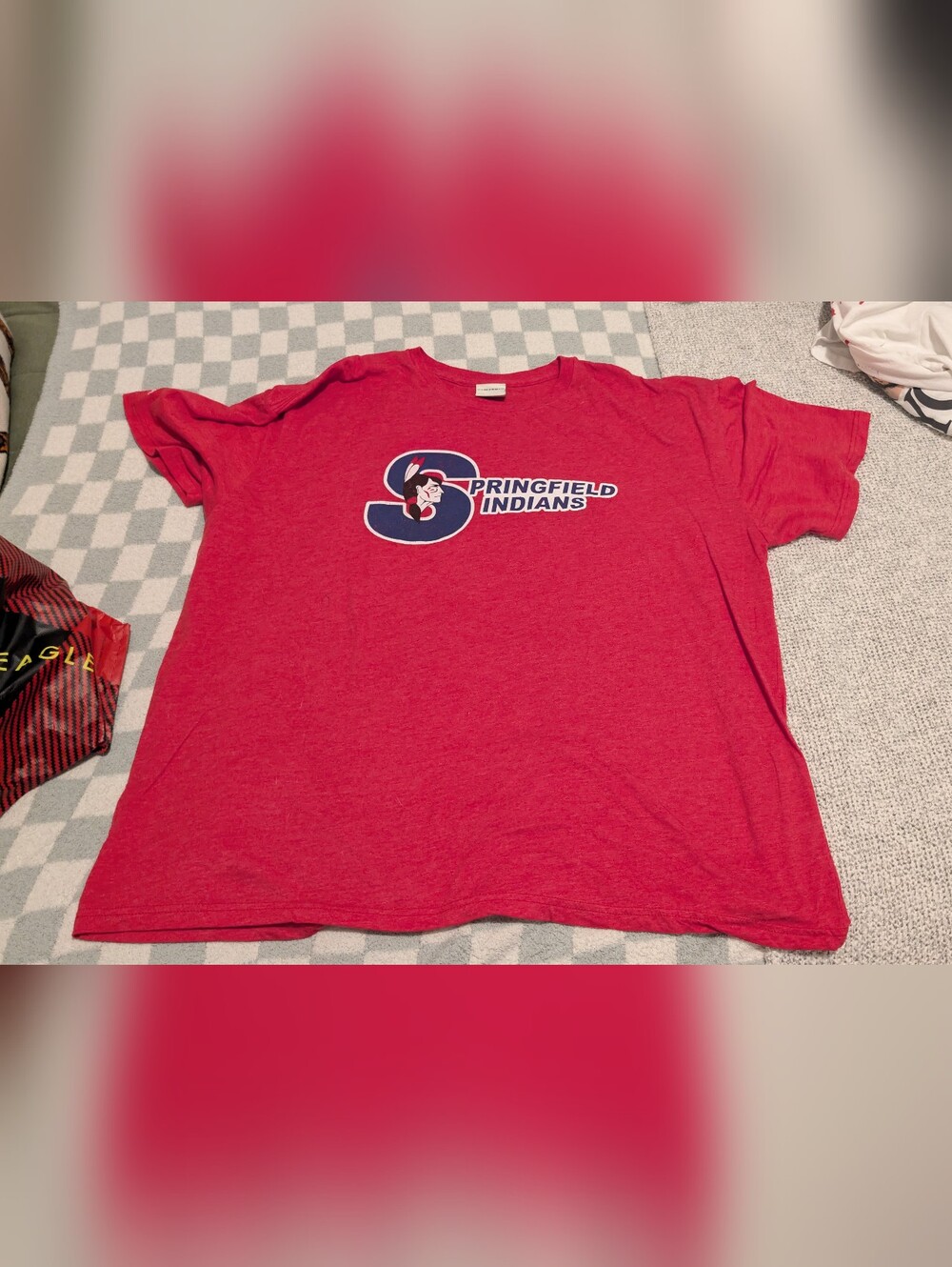 LocalVintage Red Springfield Indians Logo Tee Retro Hockey shirt Made In USA!